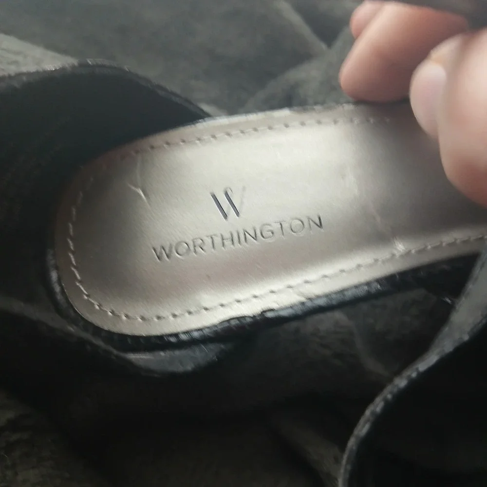 Worthington Pointed Toe Pumps 8.5 Black Snakeskin Strappy Stiletto X881